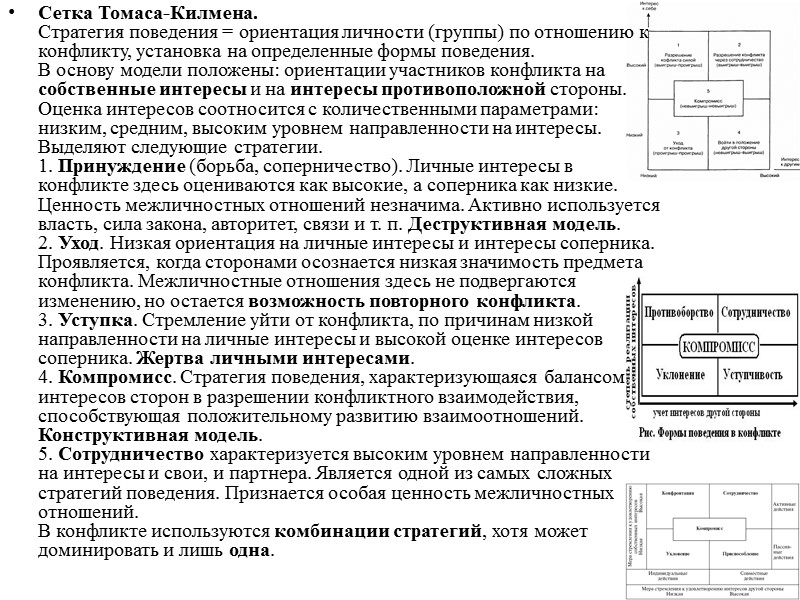 Сетка Томаса-Килмена. Стратегия поведения = ориентация личности (группы) по отношению к конфликту, установка на